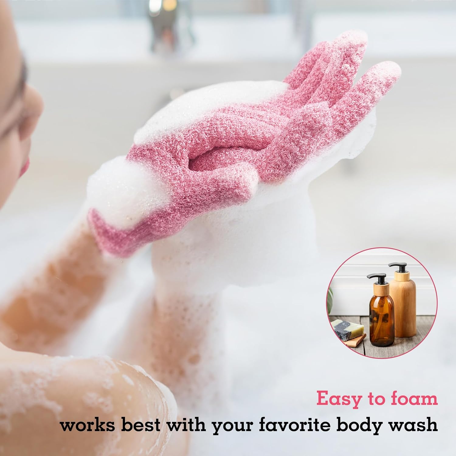 Moderate Light Pink Exfoliating Bath Gloves (3 Pairs)