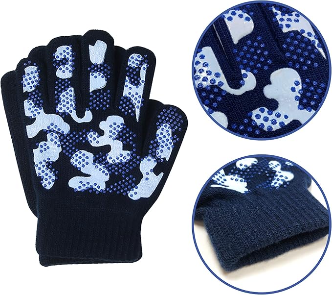 EvridWear Kids Winter Gloves - 6 Pairs Camo Print Knit (Boys & Girls)