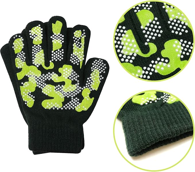 EvridWear Kids Winter Gloves - 6 Pairs Camo Print Knit (Boys & Girls)