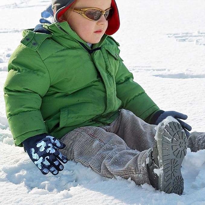 EvridWear Kids Winter Gloves - 6 Pairs Camo Print Knit (Boys & Girls)