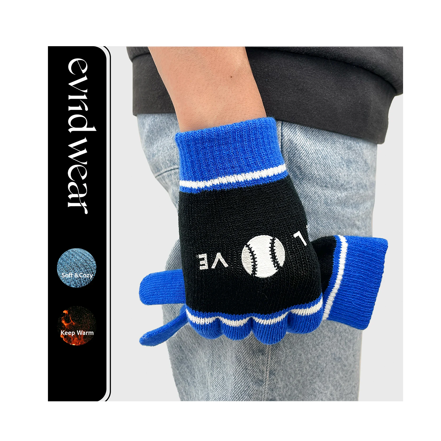 EvridWear Kids Winter Gloves - 3 Pairs Balls Print Knit (Boys & Girls)