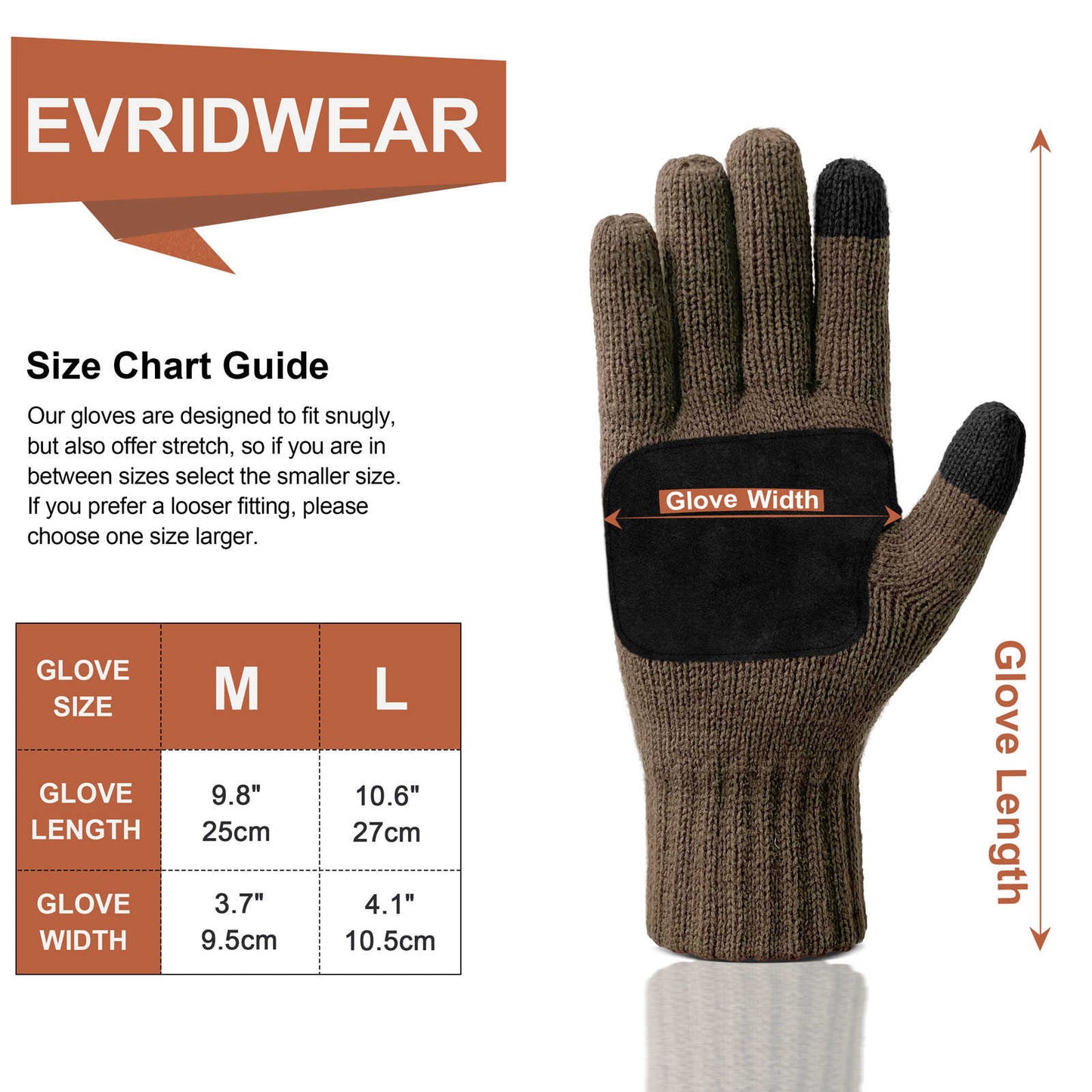 Evridwear Mens Winter Warm Gloves ,Knitted Thermal Anti-Slip Touchscreen Glove with 3M Thinsulate Insulated Lining