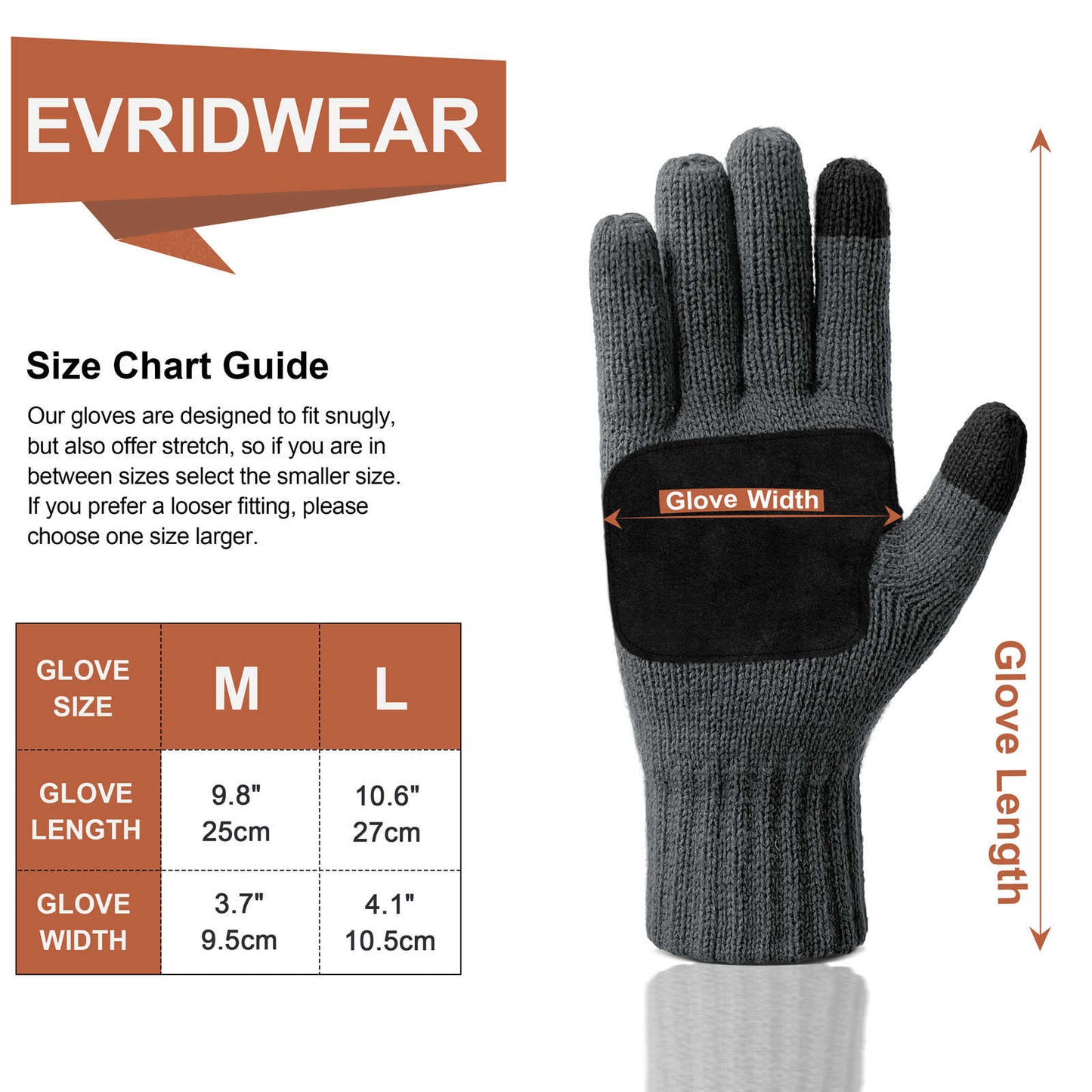Evridwear Mens Winter Warm Gloves ,Knitted Thermal Anti-Slip Touchscreen Glove with 3M Thinsulate Insulated Lining