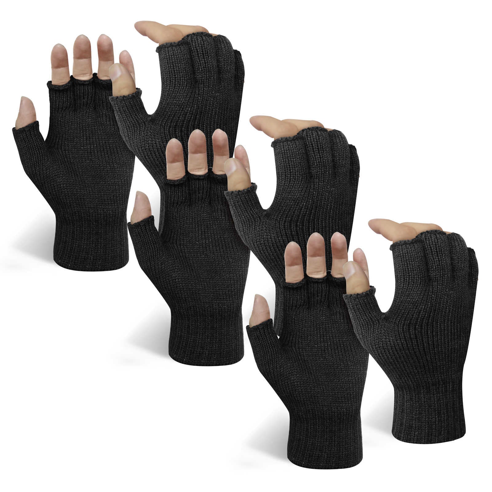 EvridWear 3 Pairs Half Finger Gloves - Thermal & Warm