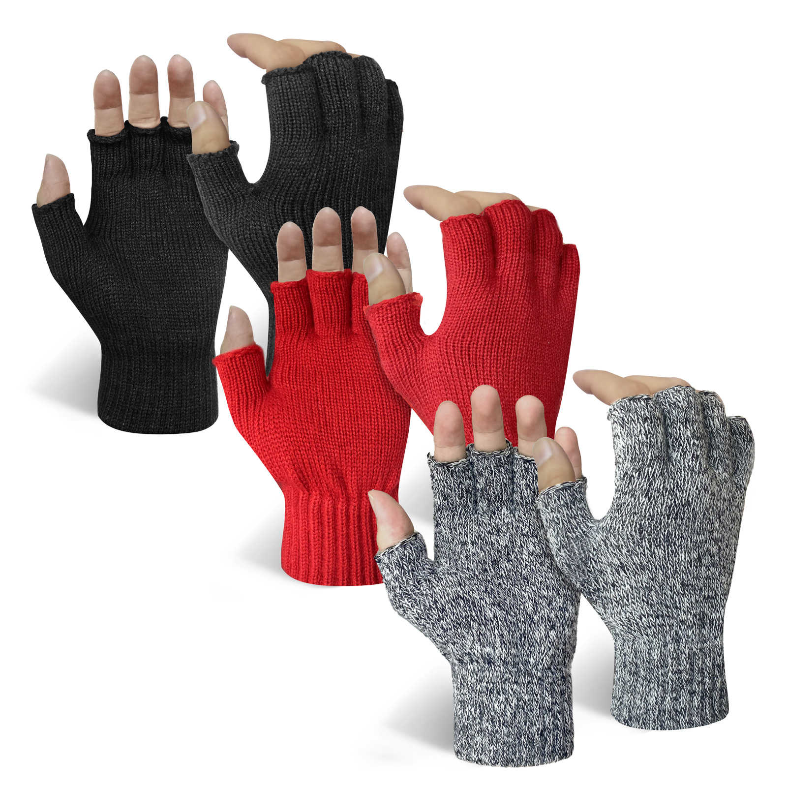 EvridWear 3 Pairs Half Finger Gloves - Thermal & Warm