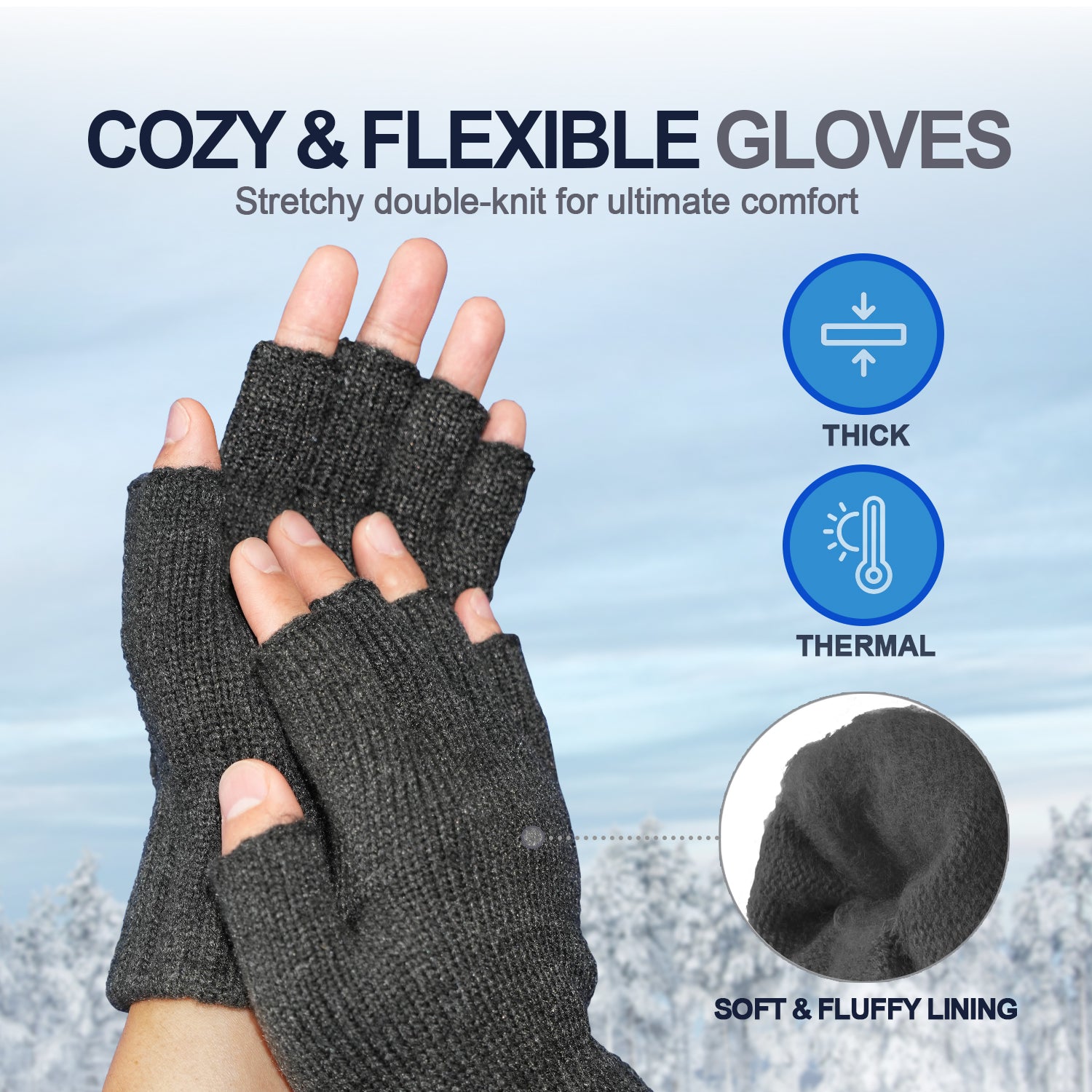 EvridWear 3 Pairs Half Finger Gloves - Thermal & Warm