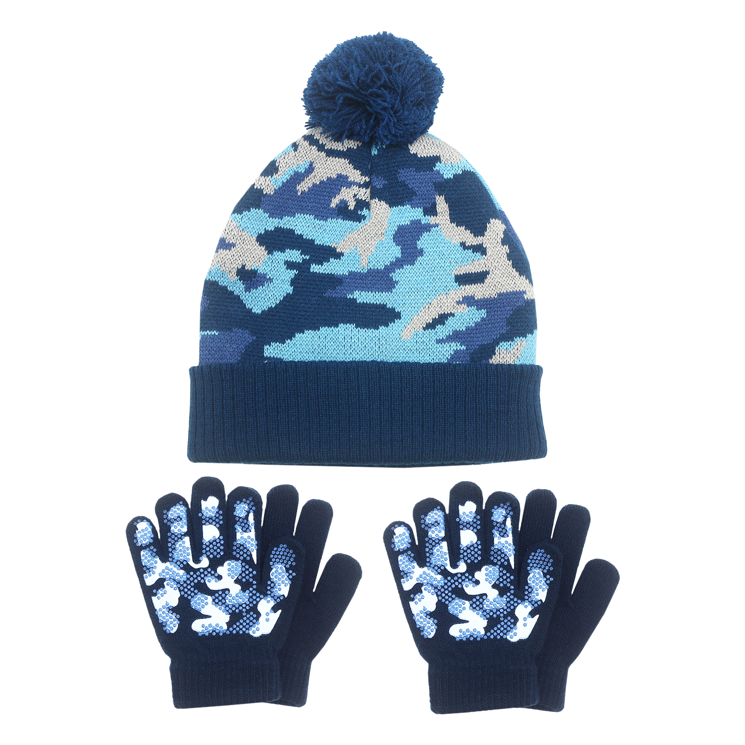 EvridWear Kids Blue Winter Hat & Gloves Set - Earflap Beanie + 2 Pairs Gloves (Ages 4-6)