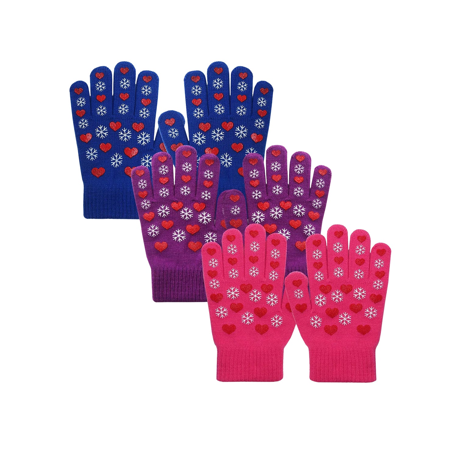 EvridWear Kids Winter Gloves - 3 Pairs Snowflake Knit (Boys & Girls)