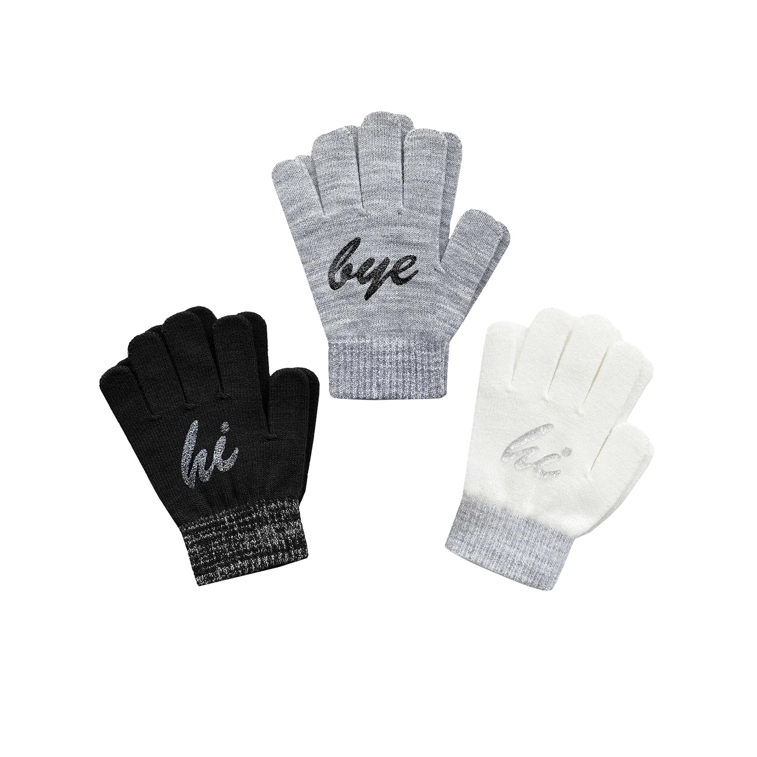 EvridWear Kids Winter Gloves - 3 Pairs Hi/Bye Print Knit (Boys & Girls)