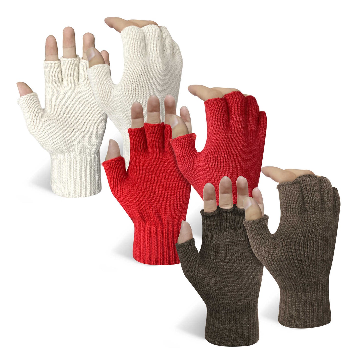 Evridwear 3 Pairs Winter Touchscreen Fingerless Gloves Cold Weather Thermal Warm Glove for Men Women