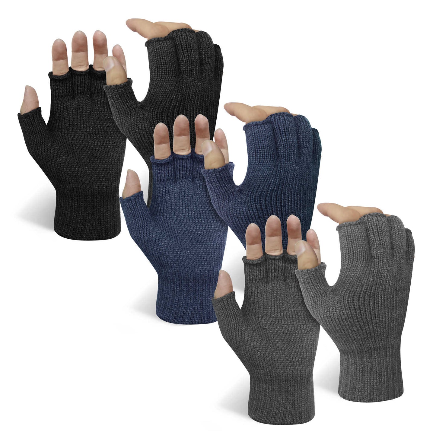 Evridwear 3 Pairs Winter Touchscreen Fingerless Gloves Cold Weather Thermal Warm Glove for Men Women