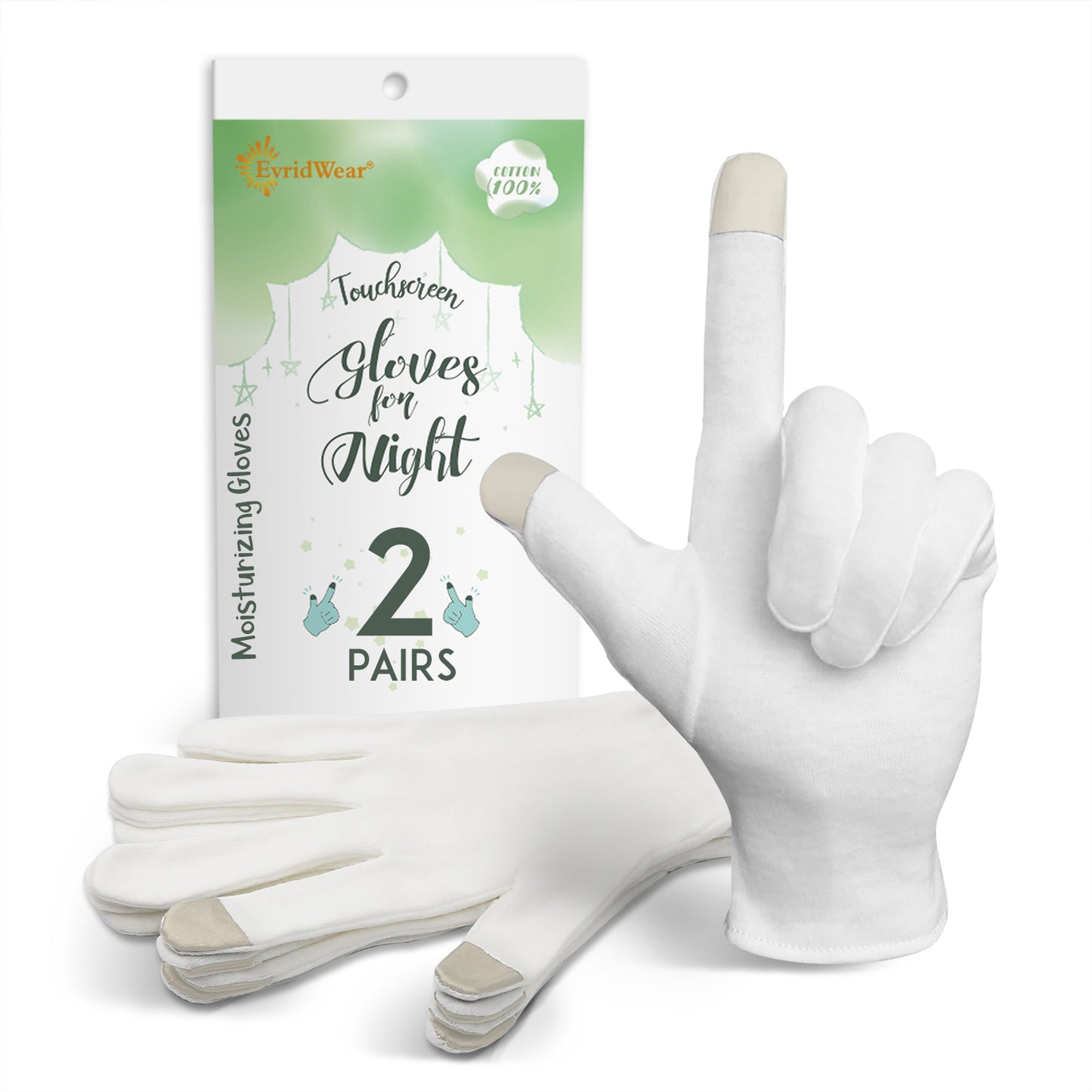 EvridWear 100% Cotton Touchscreen Moisturizing Unisex Gloves (White)