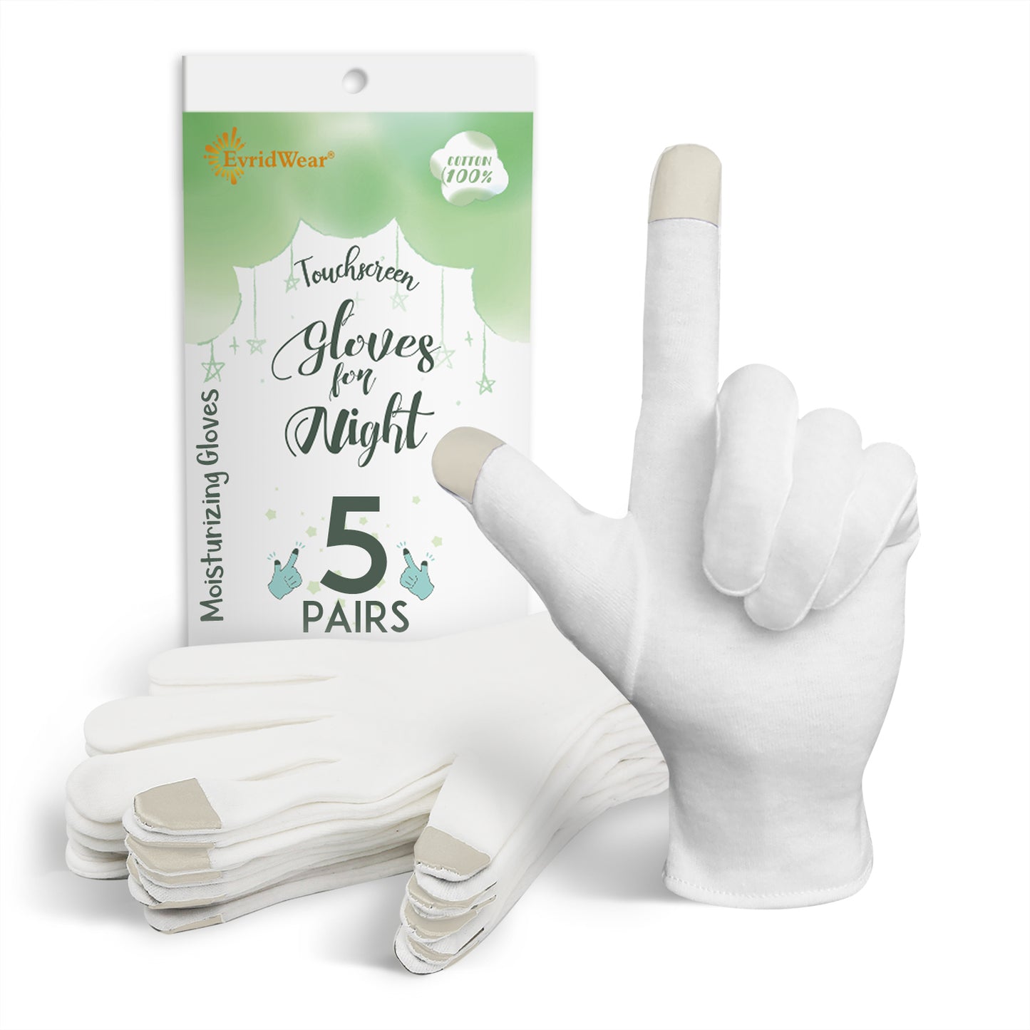 EvridWear 100% Cotton Touchscreen Moisturizing Unisex Gloves (White)
