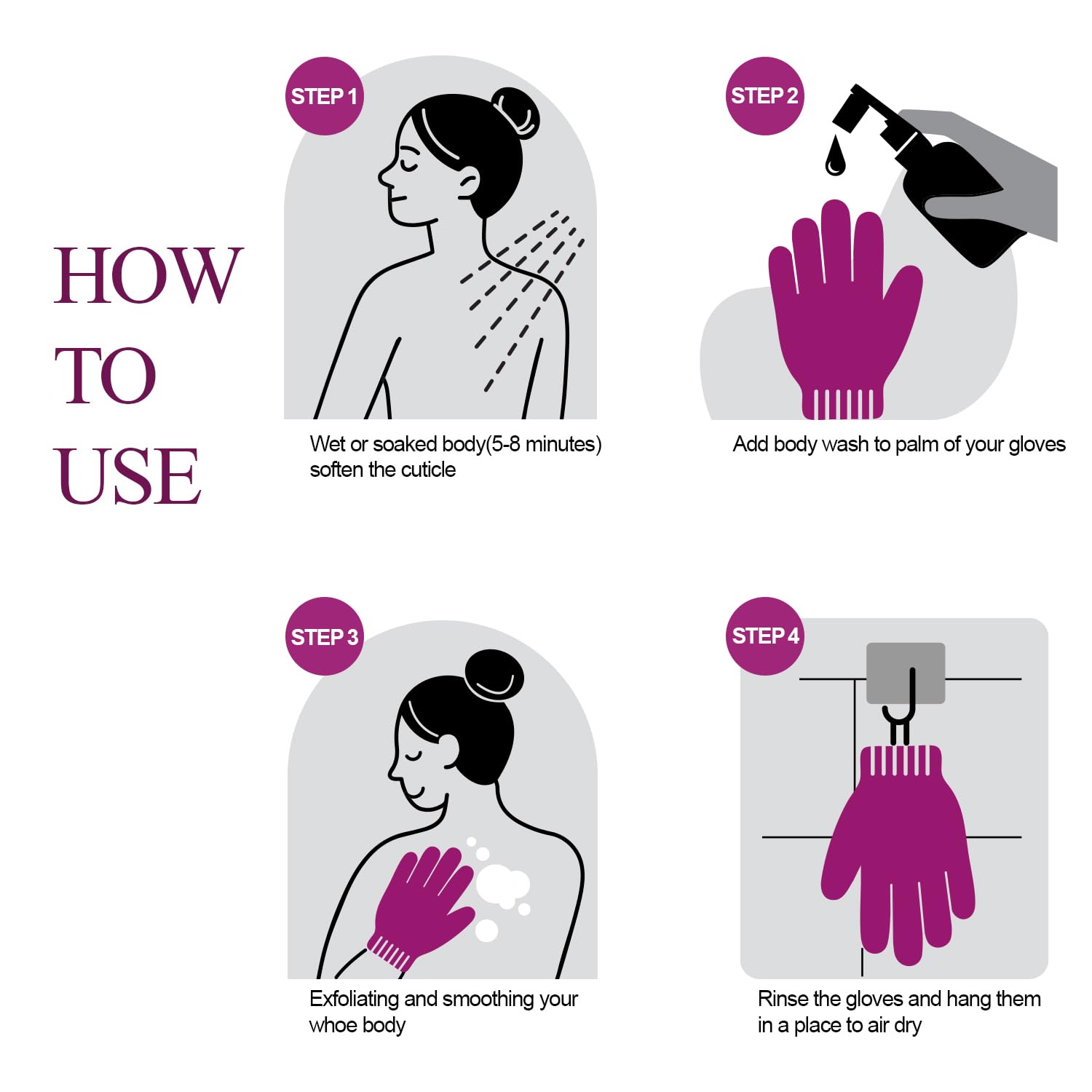 Dark Pink Exfoliating Bath Gloves