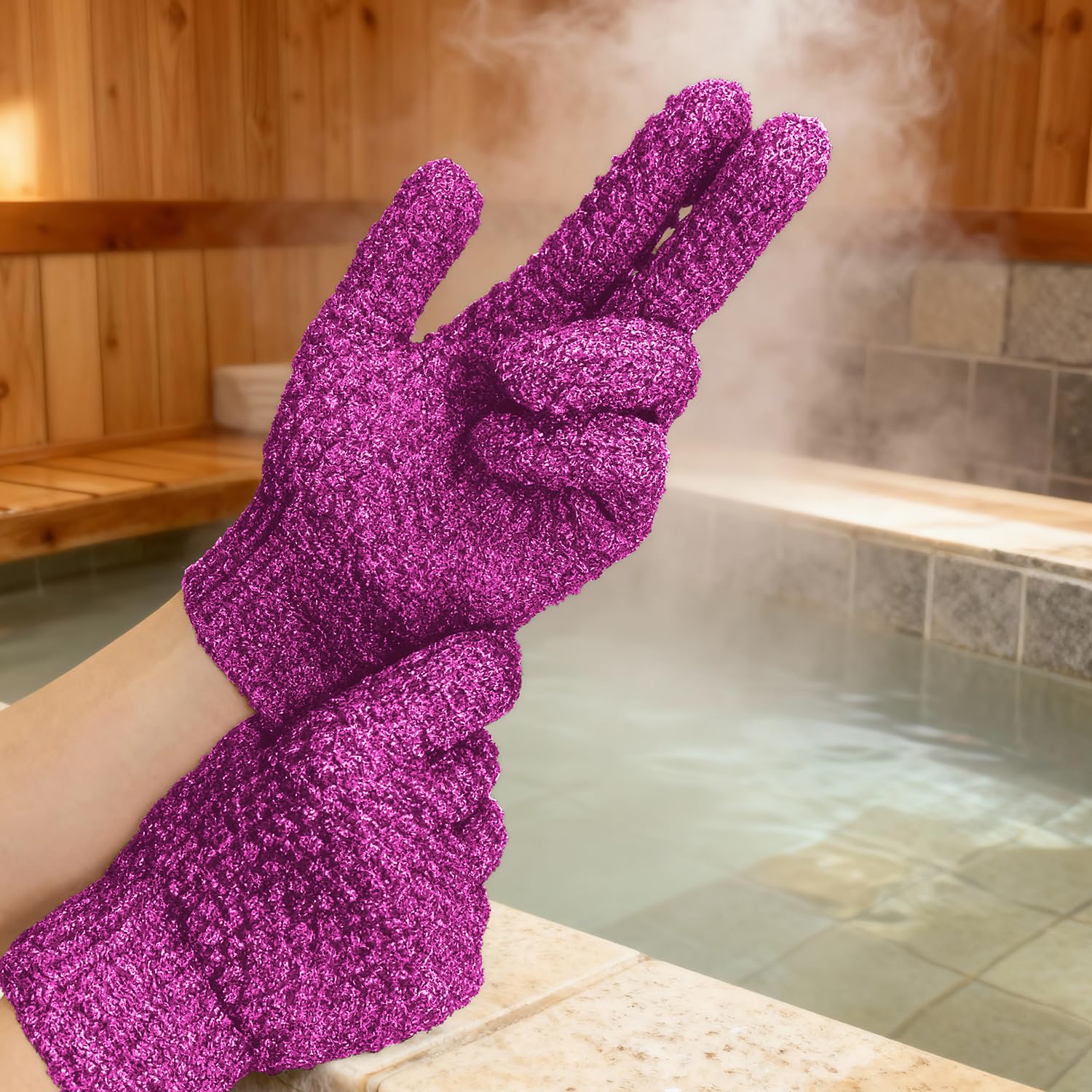 Dark Pink Exfoliating Bath Gloves