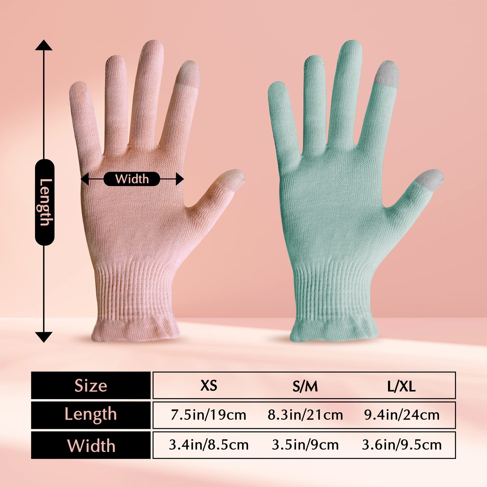 Evridwear 2 Pairs Pink Cotton Moisturizing Gloves
