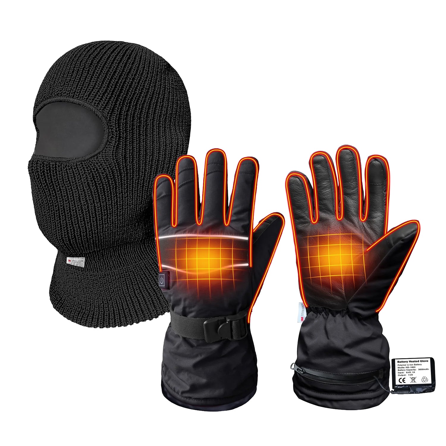 Heated Ski Gloves & Double-Layer Balaclava Bundle