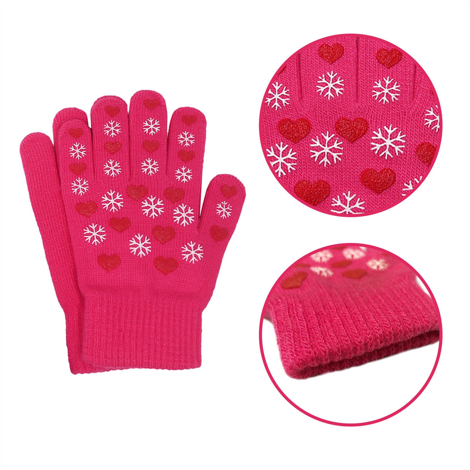 EvridWear Kids Winter Gloves - 3 Pairs Snowflake Knit (Boys & Girls)