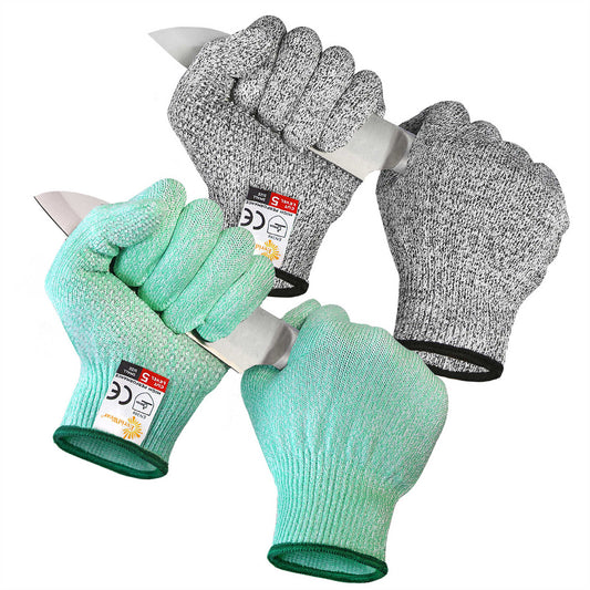 EvridWear 2 Pairs Cut Resistant Gloves With Silicone Grip Dots (Green+Gray)