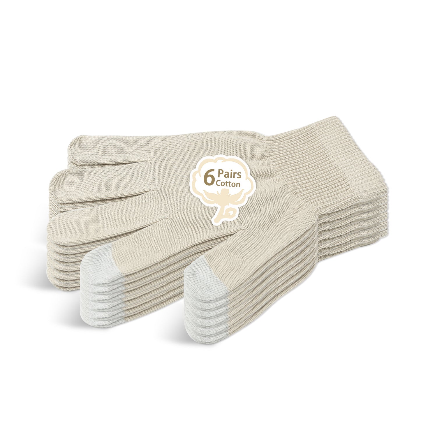 EvridWear 6 Pairs Moisturizing Touchscreen Cotton Gloves, Men Women (Beige)