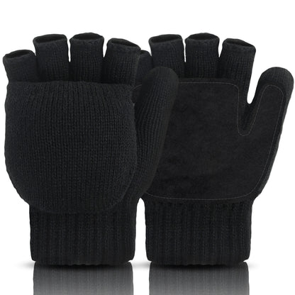 Convertible Fingerless Winter Gloves w/ Anti-Slip Suede Leather Palm and Thumb