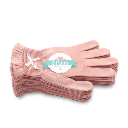 EvridWear 6 Pairs Moisturizing Touchscreen Cotton Gloves, Women Pink Beauty Gloves