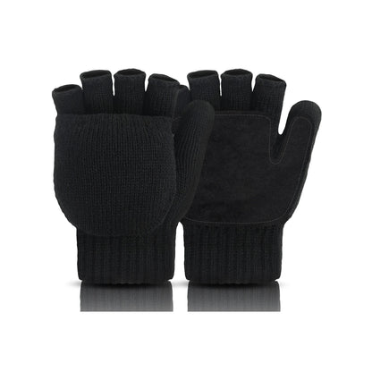 Convertible Fingerless Winter Gloves w/ Anti-Slip Suede Leather Palm and Thumb