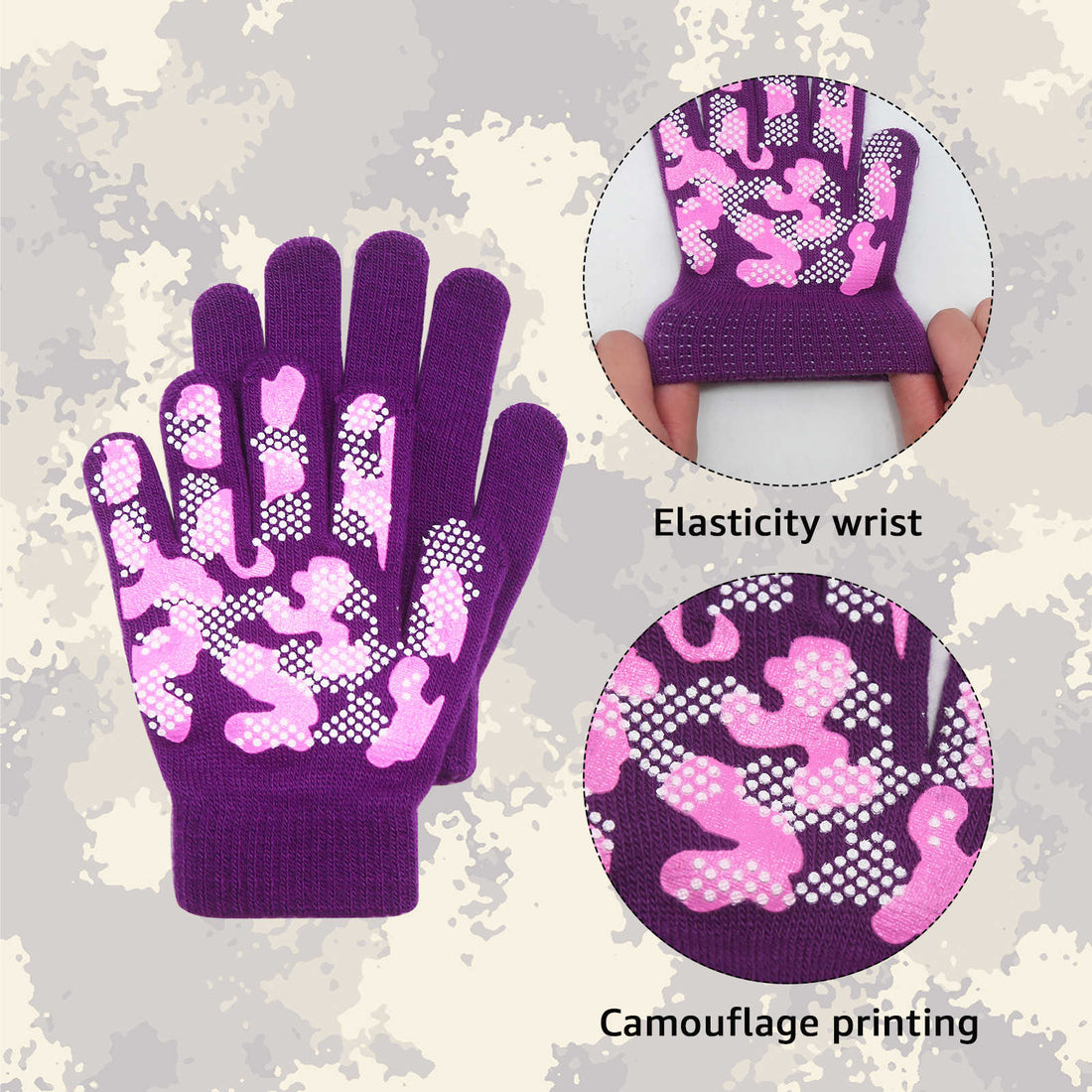 EvridWear Kids Winter Gloves - 6 Pairs Camo Knit (Girls)