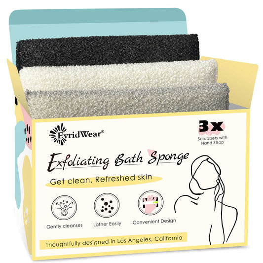 Evridwear Exfoliating Bath Sponge, Dead Skin Cell Remover, 3 Count Value Pack
