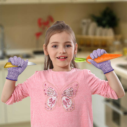 EvridWear 4 Pairs Children Kids Cut Resistant Gloves, Food Grade, Level 6 Protection, HPPE