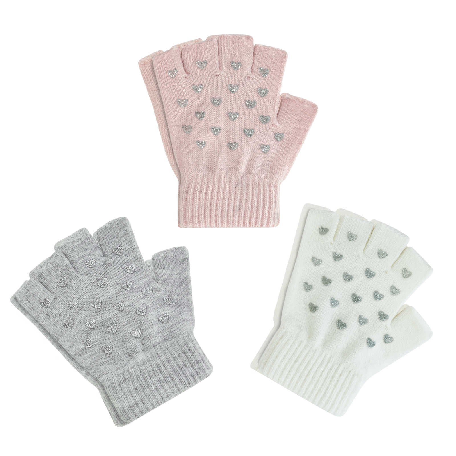 EvridWear Kids Fingerless Gloves - 3 Pairs Heart Printing