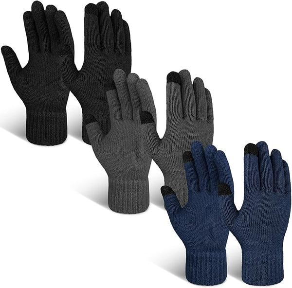 EvridWear 3 Pairs Fingerless Touchscreen Gloves - Thermal & Warm (Blue/Navy/Grey)