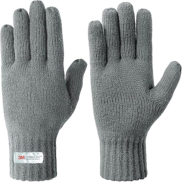 EvridWear Men's Winter Gloves - Knit with 3M Thinsulate Insulation (Gray)