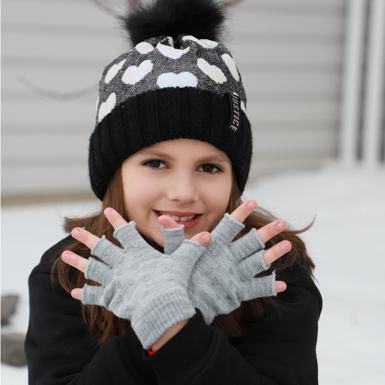 EvridWear Kids Fingerless Gloves - 3 Pairs Heart Printing