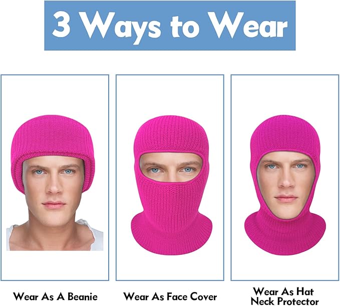 EvridWear Winter Balaclava - Knit Full Face Mask for Men & Women (Pink)