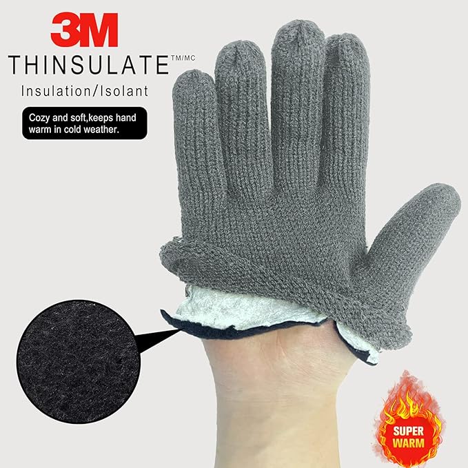 EvridWear Men's Winter Gloves - Knit with 3M Thinsulate Insulation (Gray)