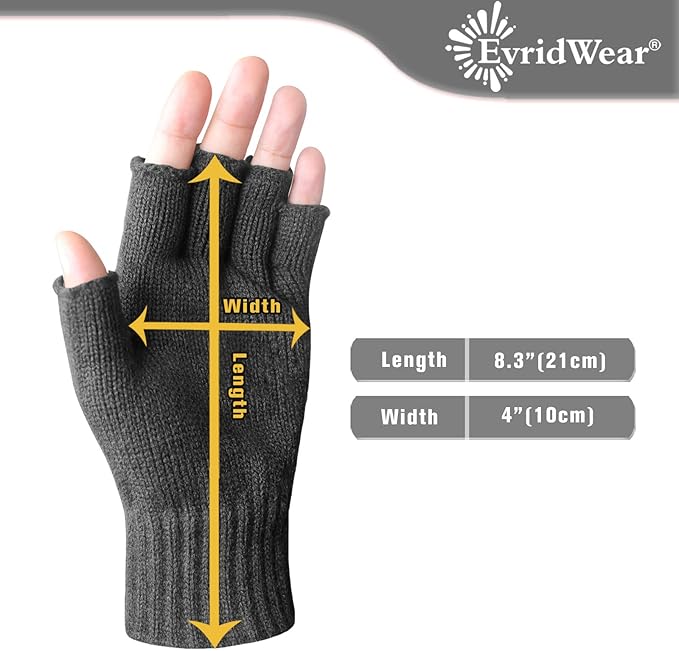 EvridWear 3 Pairs Winter Fingerless Touchscreen Gloves - Thermal Warmth (Black/Green/Grey)