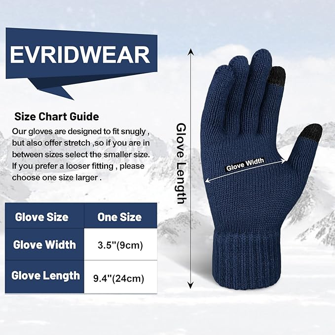 EvridWear 3 Pairs Fingerless Touchscreen Gloves - Thermal & Warm (Blue/Navy/Grey)