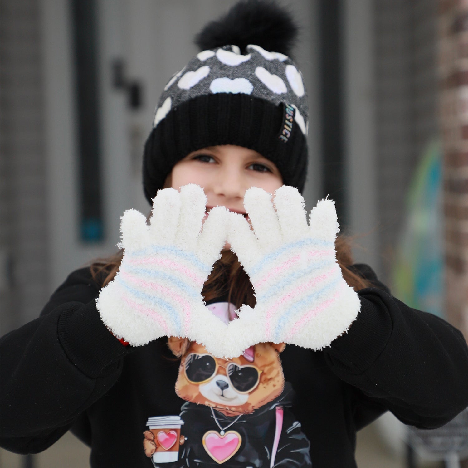 EvridWear Kids Fluffy Winter Gloves in Pastel Colors - Warm &amp; Stretchy