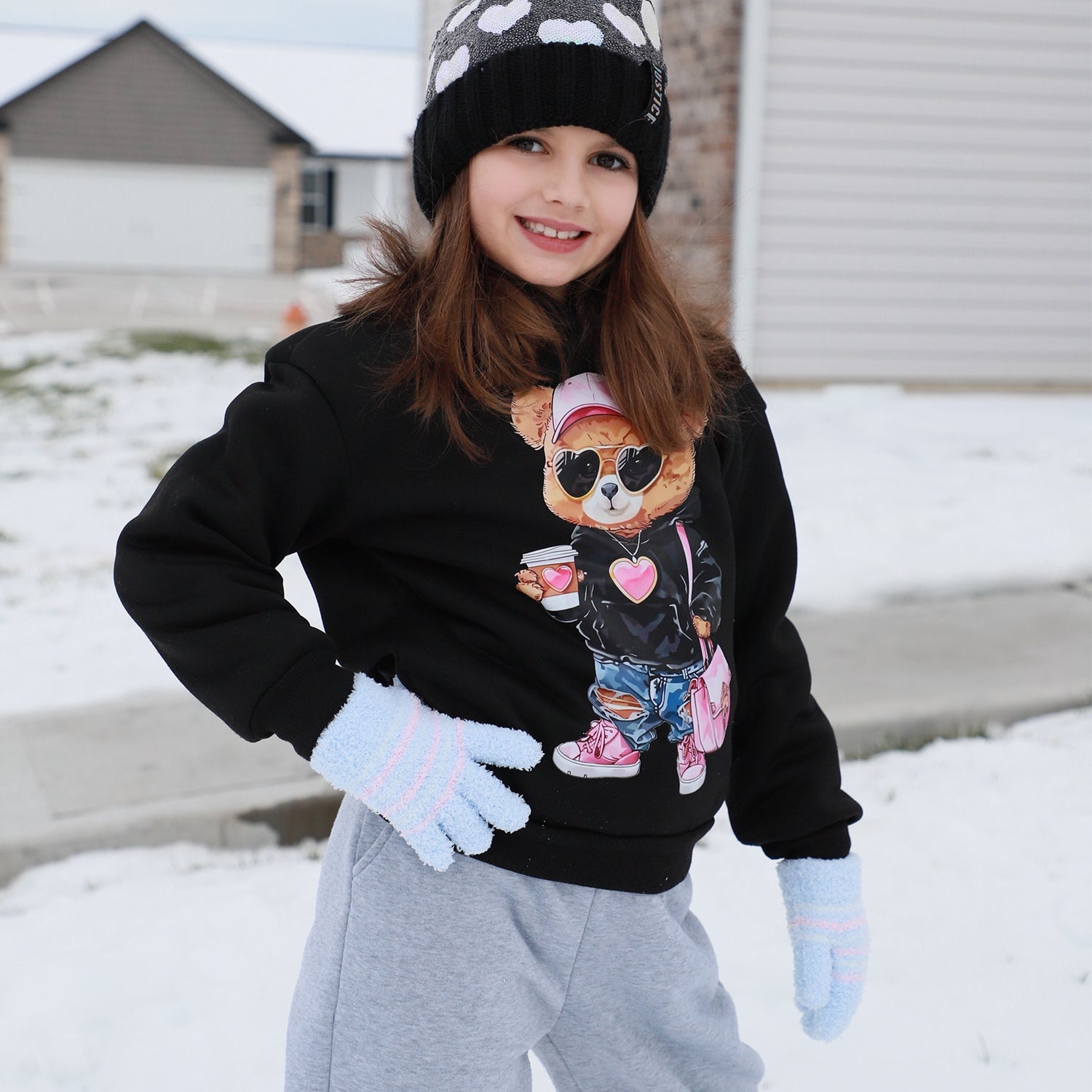 EvridWear Kids Fluffy Winter Gloves in Pastel Colors - Warm &amp; Stretchy