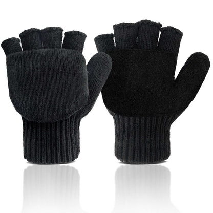 EvridWear Winter Convertible Fingerless Gloves, Evridwear Wool Mittens Warm, with Anti-Slip Suede Leather Palm and Thumb, Unisex Style