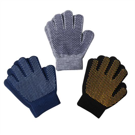 Evridwear Kids Winter Gloves, Knit Warm Stretch Gripper Children Glove for Boys Girls 3 Pairs Dot