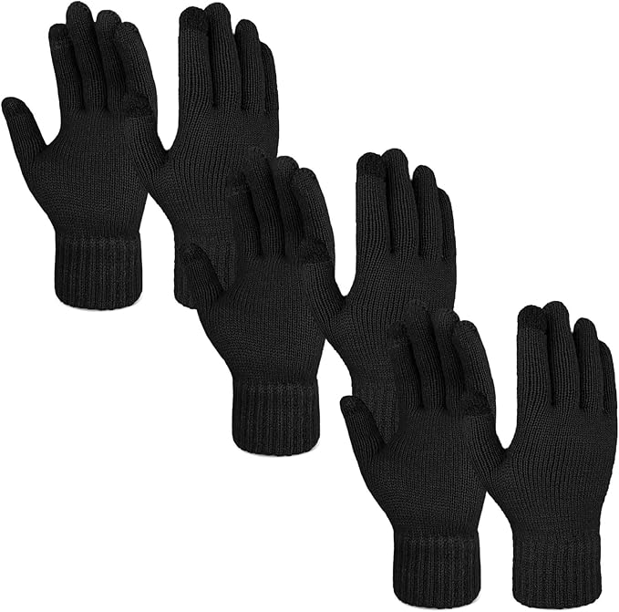 EvridWear 3 Pairs Fingerless Touchscreen Gloves - Thermal &amp; Warm (Black)