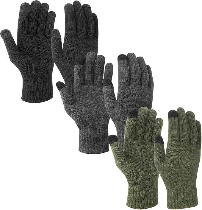 EvridWear 3 Pairs Fingerless Touchscreen Gloves - Thermal & Warm (Black/Navy/Grey)