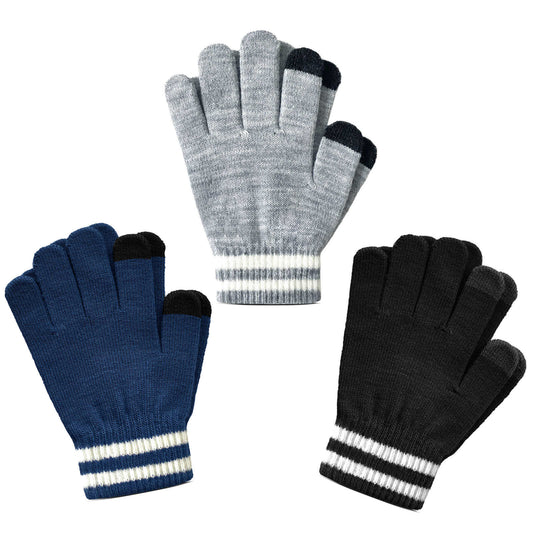 EvridWear 3 Pairs Boy Girl Knit Warm Touchscreen Gloves (Touchscreen Pattern 2)