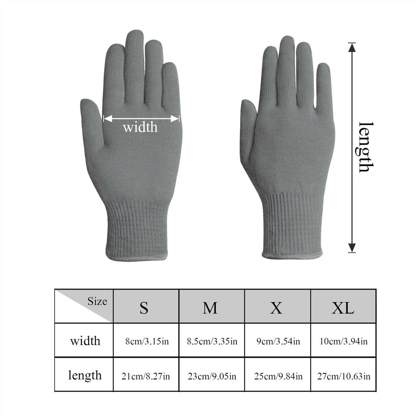EvridWear 1 Pair Merino Wool String Knit Liner Full Finger Gloves, Men Women (Gray)