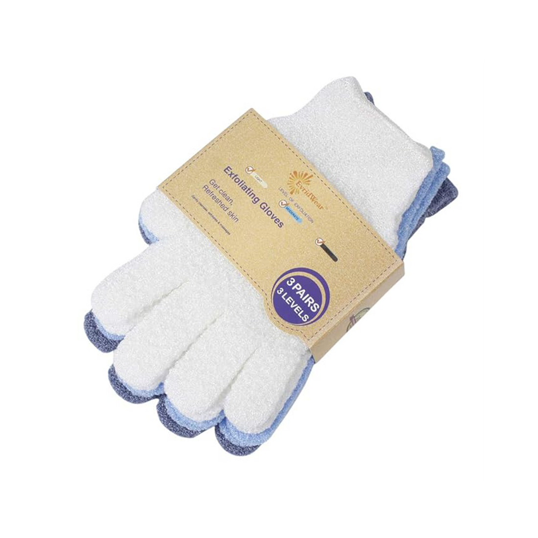 Dual Texture Exfoliating Gloves with Hanging Loop (3 Pairs)
