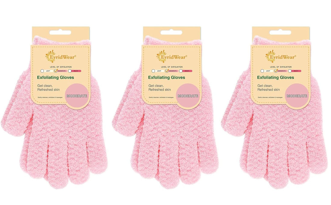 Evridwear Exfoliating Gloves for Shower 3 Pairs Moderate Pink