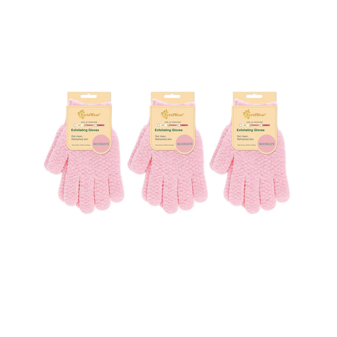 Moderate Light Pink Exfoliating Bath Gloves (3 Pairs)
