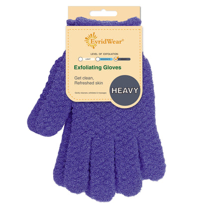 EvridWear Exfoliating Bath Gloves for Shower Spa, Full Finger, New Series (Purple)